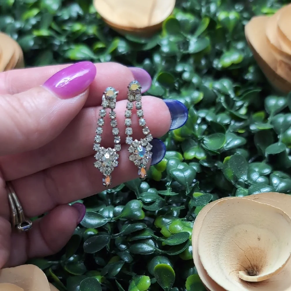 Elegant Silver and Drop Earrings with AB Crystals - Picture 3 of 9